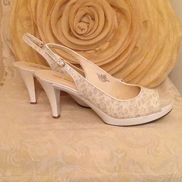 Nine West Shoes - White Lace Platform Pumps